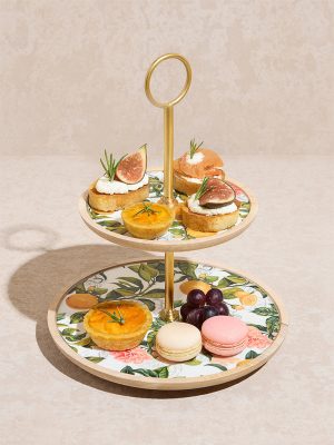 Westside Home Multicolour Lemon Printed Two-Tier Cake Stand