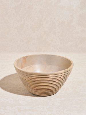 Westside Home Beige Ribbed -Textured Wooden Bowl - Large