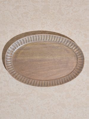 Westside Home Beige Ribbed Detailed Wooden Tray - Small