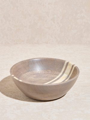 Westside Home Beige Stripe Printed Wooden Bowl - Medium