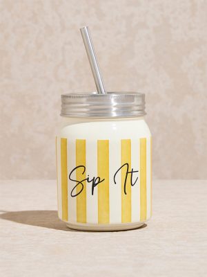 Westside Home Yellow Stripe Printed Sipper Jar