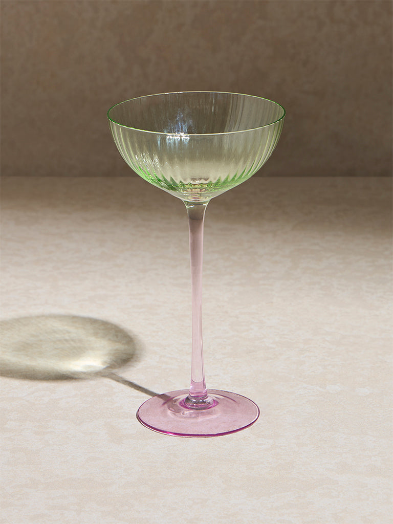 Westside Home Pink and Green Ribbed Textured Wine Glass - Image 2