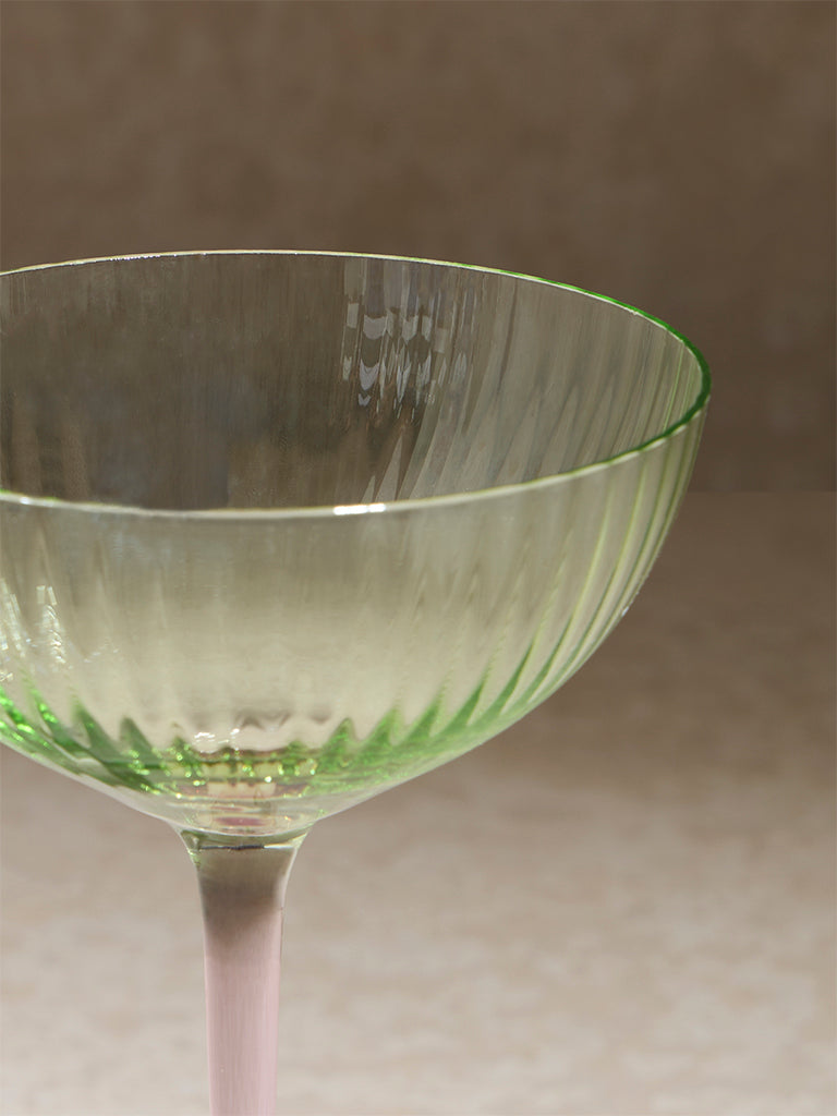 Westside Home Pink and Green Ribbed Textured Wine Glass - Image 3