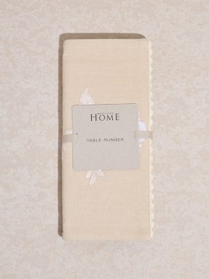 Westside Home Beige Floral Embroidered Table Runner