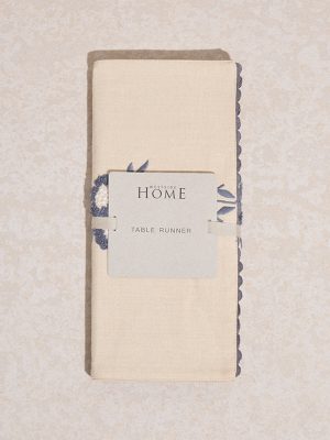 Westside Home Dusty Blue Floral Embroidered Table Runner