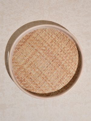 Westside Home Beige Cane -Base Serving Tray - Large