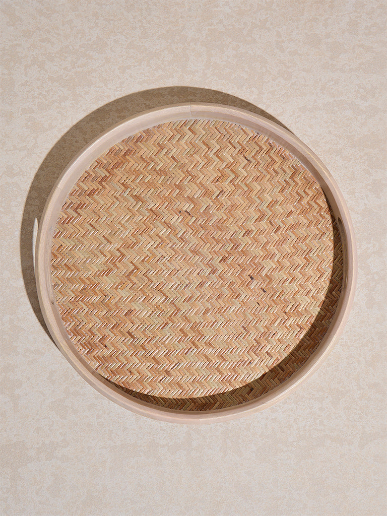 Westside Home Beige Cane -Base Serving Tray - Large