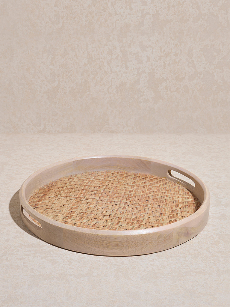 Westside Home Beige Cane -Base Serving Tray - Large - Image 2