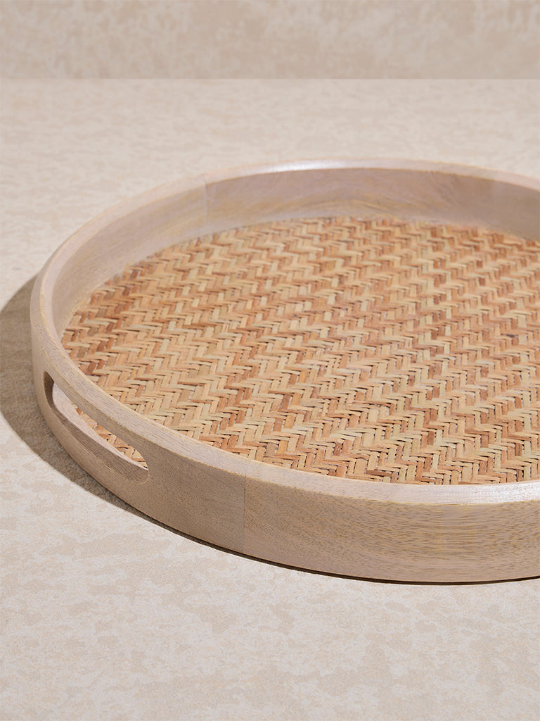Westside Home Beige Cane -Base Serving Tray - Large - Image 3