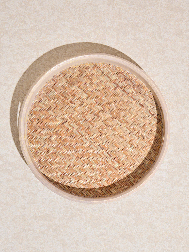 Westside Home Beige Cane -Base Serving Tray - Small