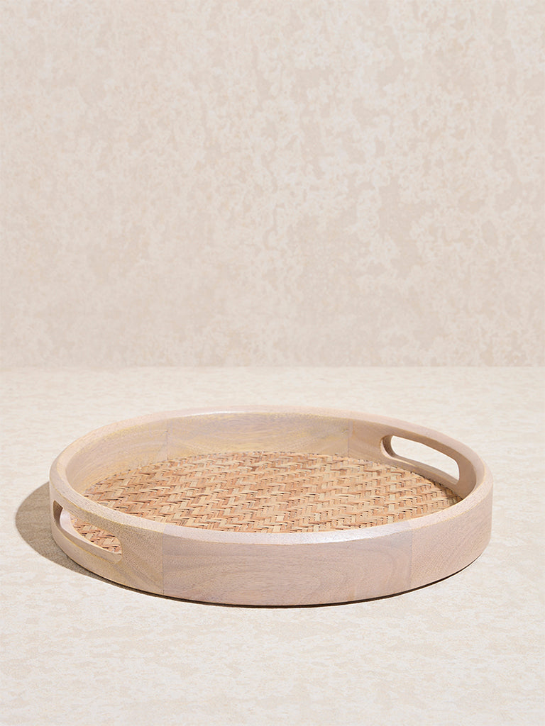 Westside Home Beige Cane -Base Serving Tray - Small - Image 2