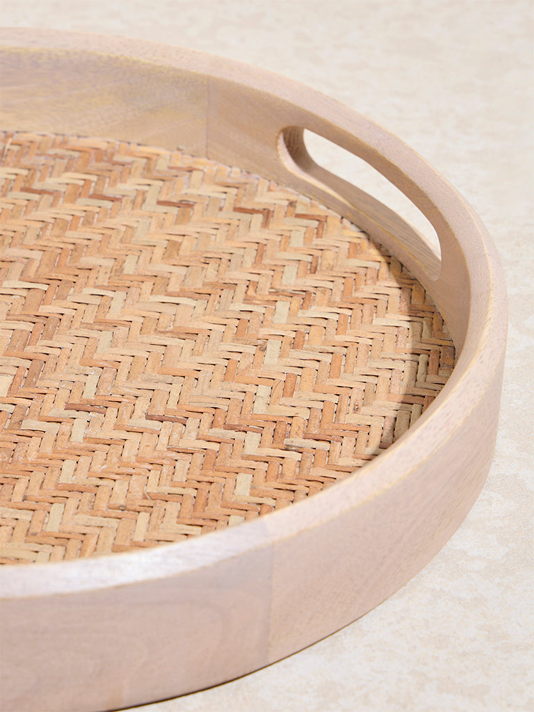 Westside Home Beige Cane -Base Serving Tray - Small - Image 3