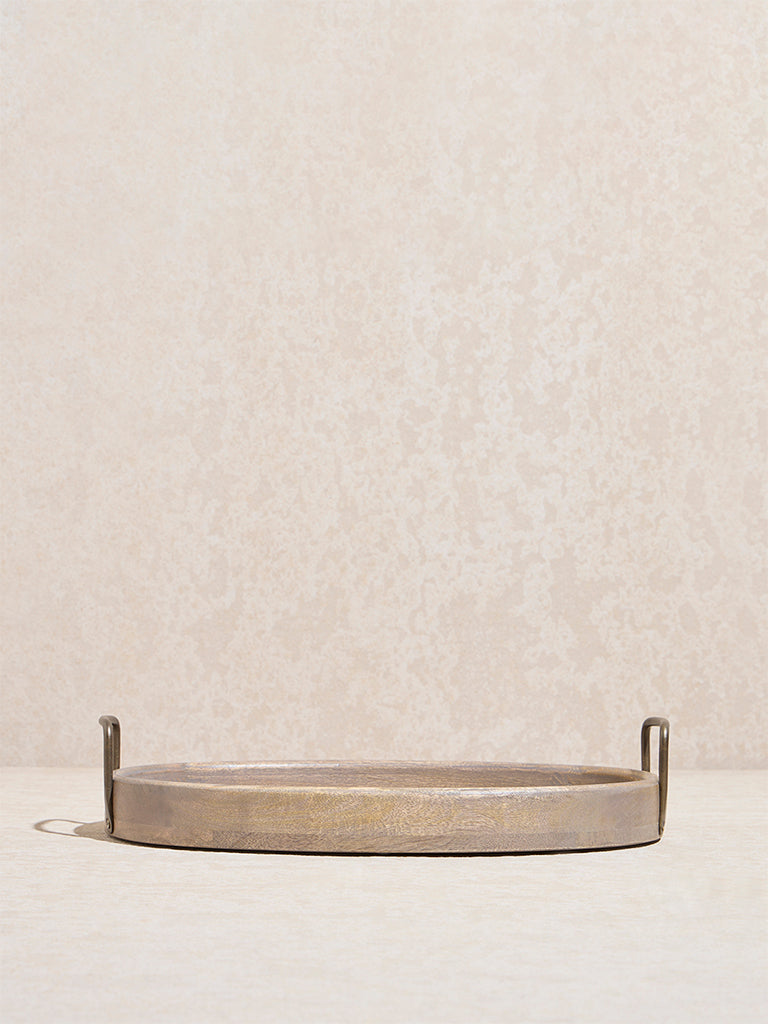 Westside Home Beige Stripe Printed Wooden Serving Tray - Small - Image 2