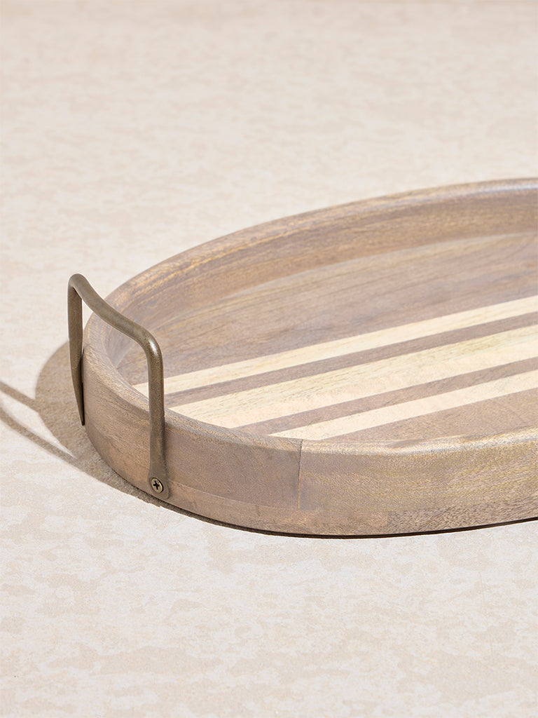 Westside Home Beige Stripe Printed Wooden Serving Tray - Small - Image 3