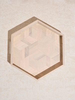 Westside Home Beige Hexagonal Wooden Serving Tray