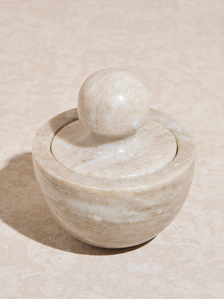 Westside Home Beige Marble Mortar and Pestle - Image 2