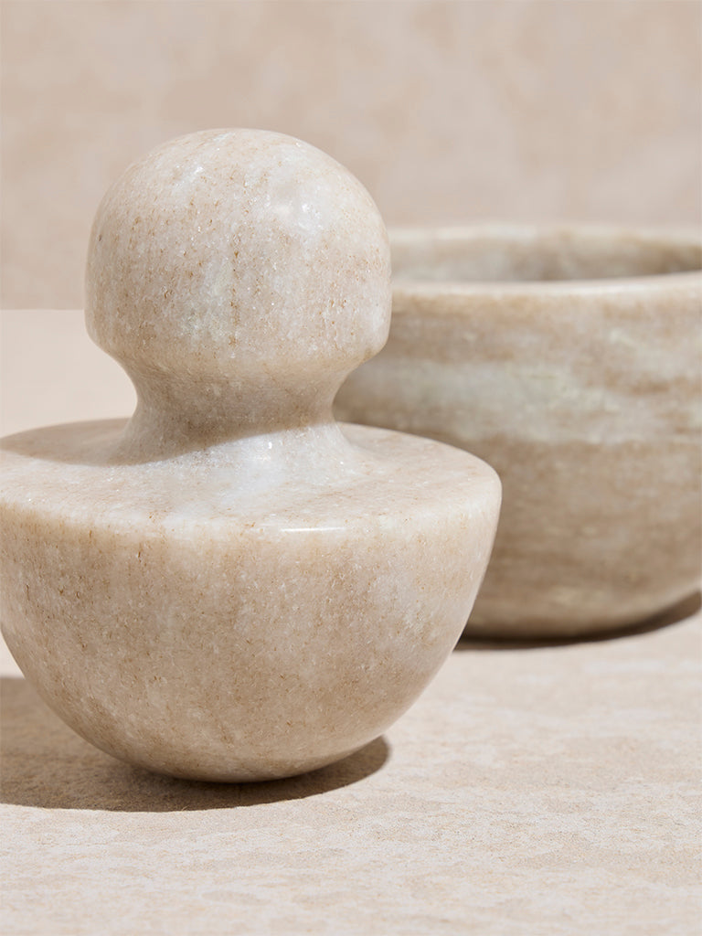 Westside Home Beige Marble Mortar and Pestle - Image 3