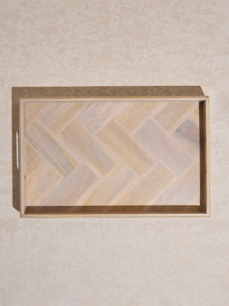 Westside Home Beige Chevron Design Wooden Tray - Large