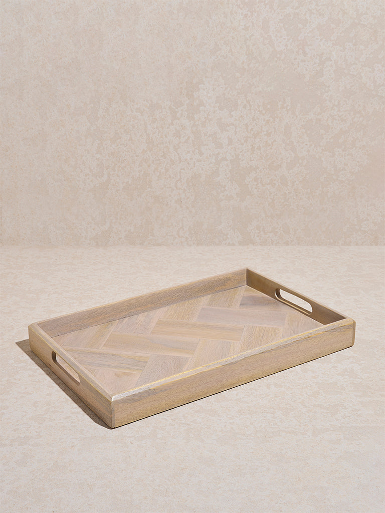 Westside Home Beige Chevron Design Wooden Tray - Large - Image 2