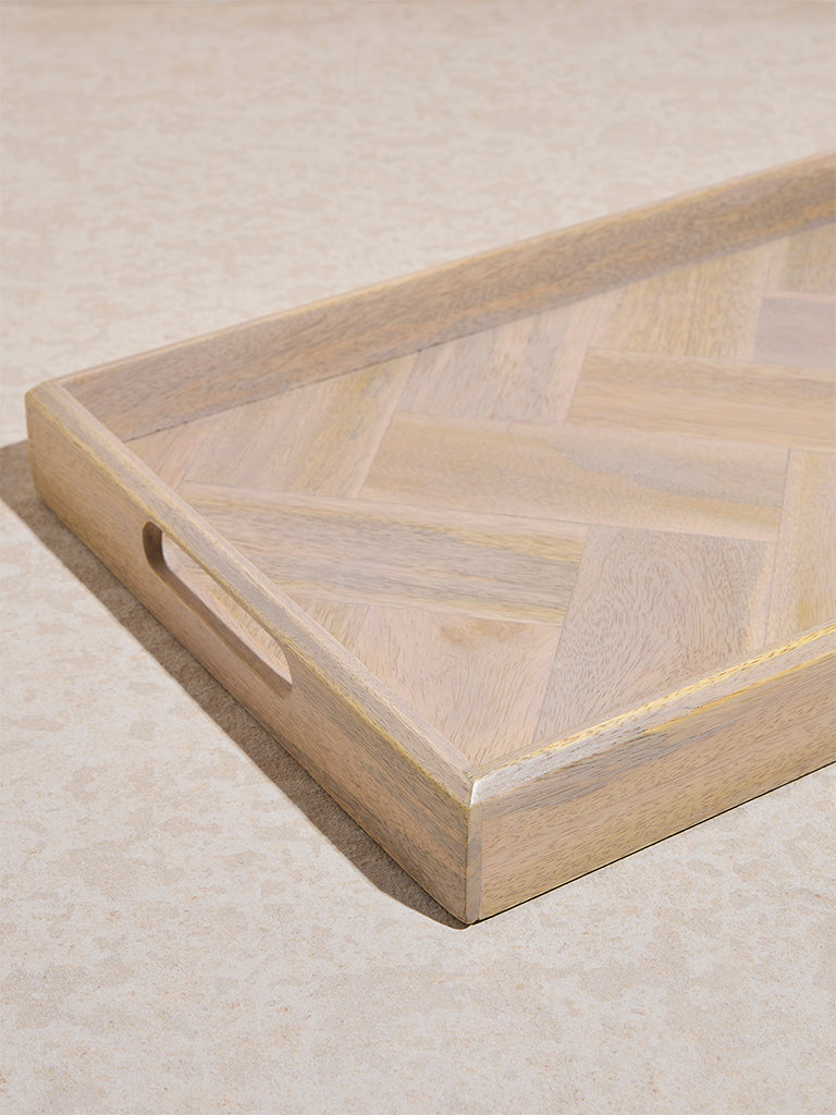 Westside Home Beige Chevron Design Wooden Tray - Large - Image 3