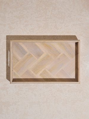 Westside Home Beige Chevron Design Wooden Tray - Small