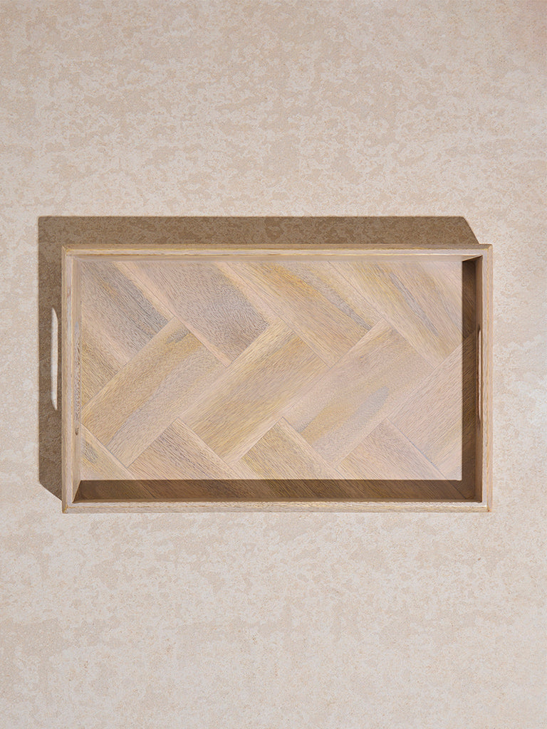 Westside Home Beige Chevron Design Wooden Tray - Small