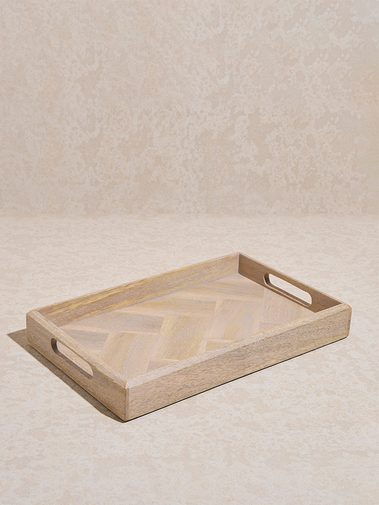 Westside Home Beige Chevron Design Wooden Tray - Small - Image 2
