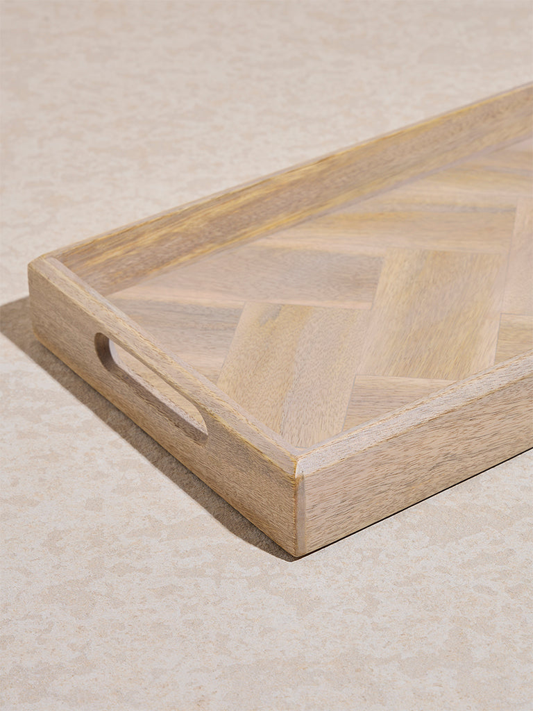 Westside Home Beige Chevron Design Wooden Tray - Small - Image 3