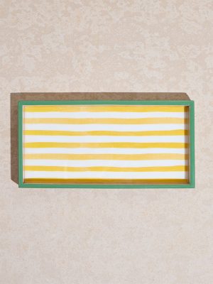 Westside Home Yellow Stripe Printed Wooden Serving Tray