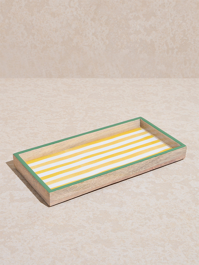Westside Home Yellow Stripe Printed Wooden Serving Tray - Image 2