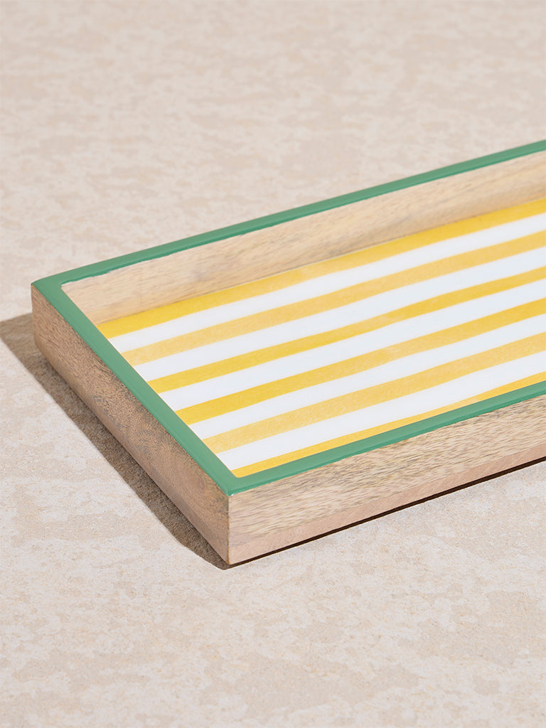Westside Home Yellow Stripe Printed Wooden Serving Tray - Image 3