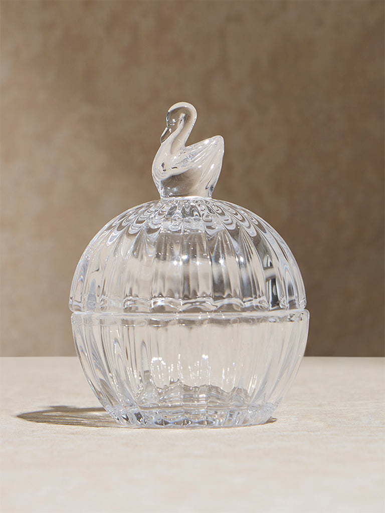 Westside Home Clear Swan Glass Trinket Box