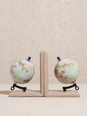 Westside Home Mint Globe Wooden Bookend (Set of 2)