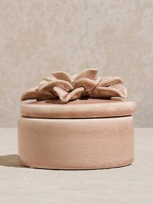 Westside Home Dusty Pink Floral Ceramic Trinket Box