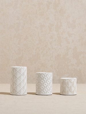 Westside Home White Embossed Tealight Candle Holder (Set of 3)