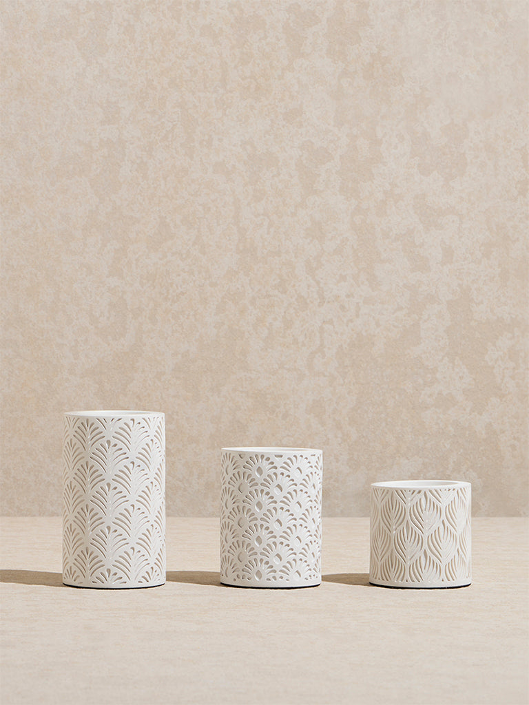 Westside Home White Embossed Tealight Candle Holder (Set of 3)