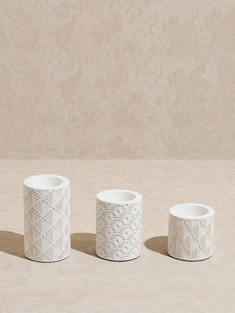 Westside Home White Embossed Tealight Candle Holder (Set of 3) - Image 2