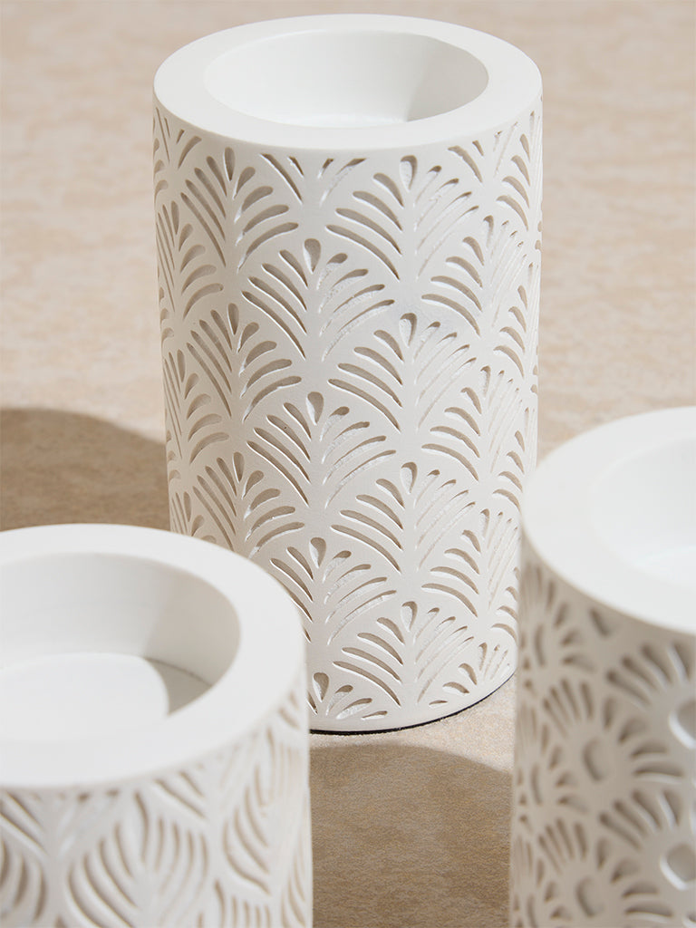 Westside Home White Embossed Tealight Candle Holder (Set of 3) - Image 3