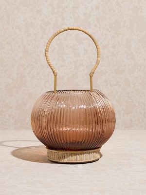 Westside Home Brown Ribbed Textured Candle Holder