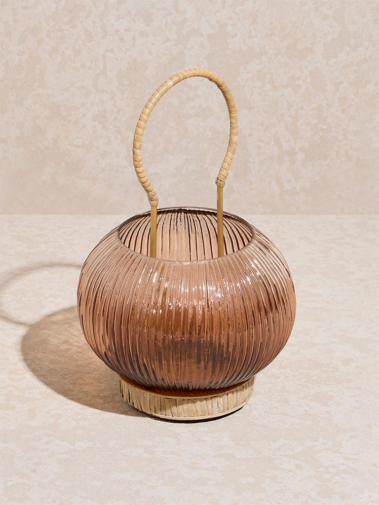 Westside Home Brown Ribbed Textured Candle Holder - Image 2