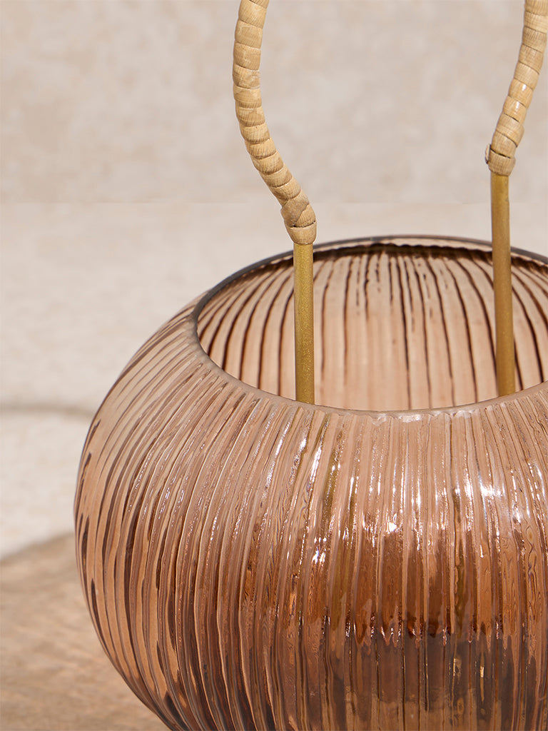 Westside Home Brown Ribbed Textured Candle Holder - Image 3