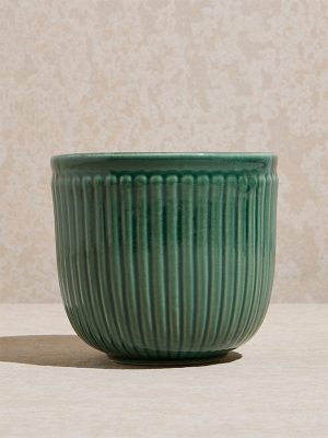 Westside Home Green Ribbed-Textured Ceramic Pot
