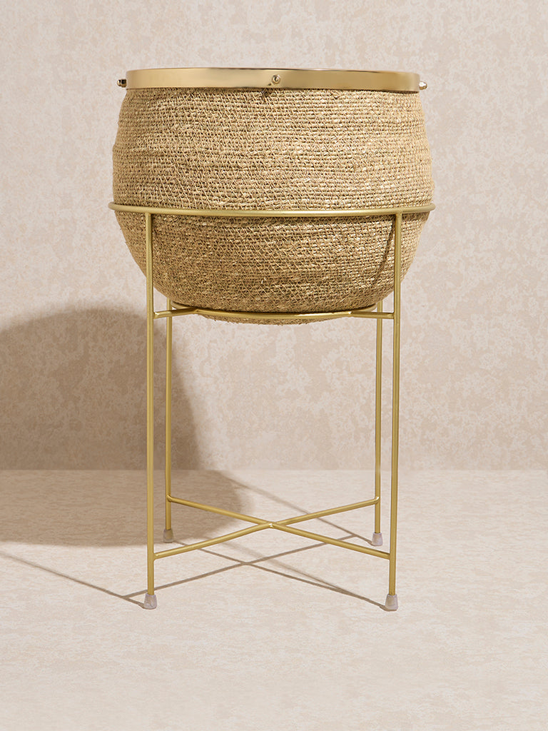 Westside Home Beige Jute-Textured Planter on Stand - Large