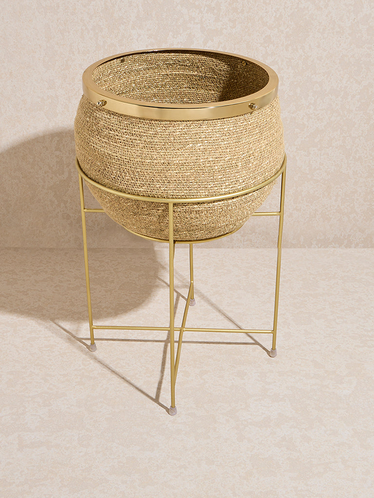 Westside Home Beige Jute-Textured Planter on Stand - Large - Image 2