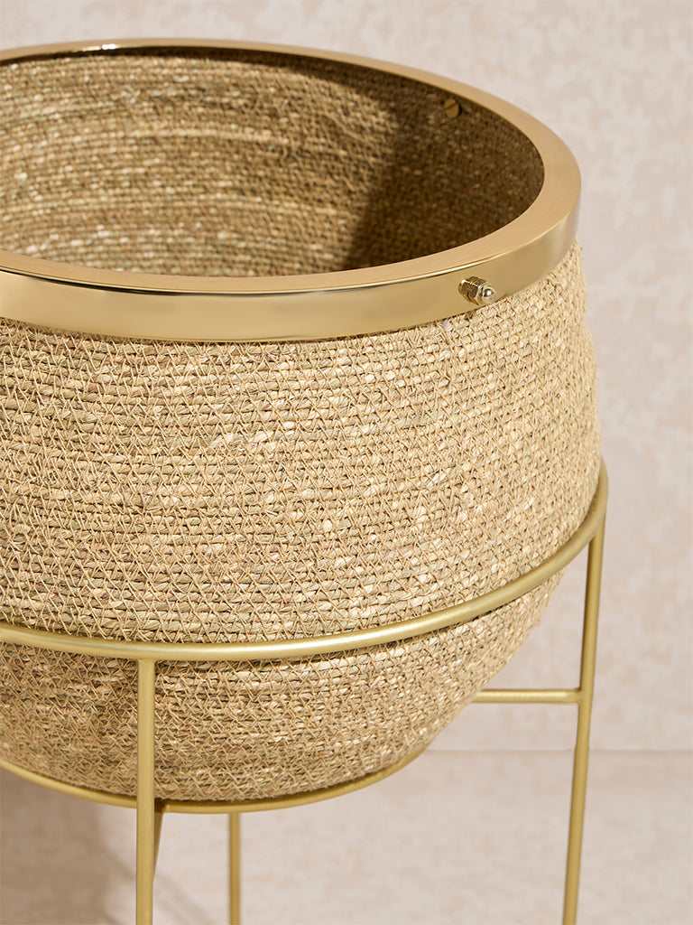 Westside Home Beige Jute-Textured Planter on Stand - Large - Image 3