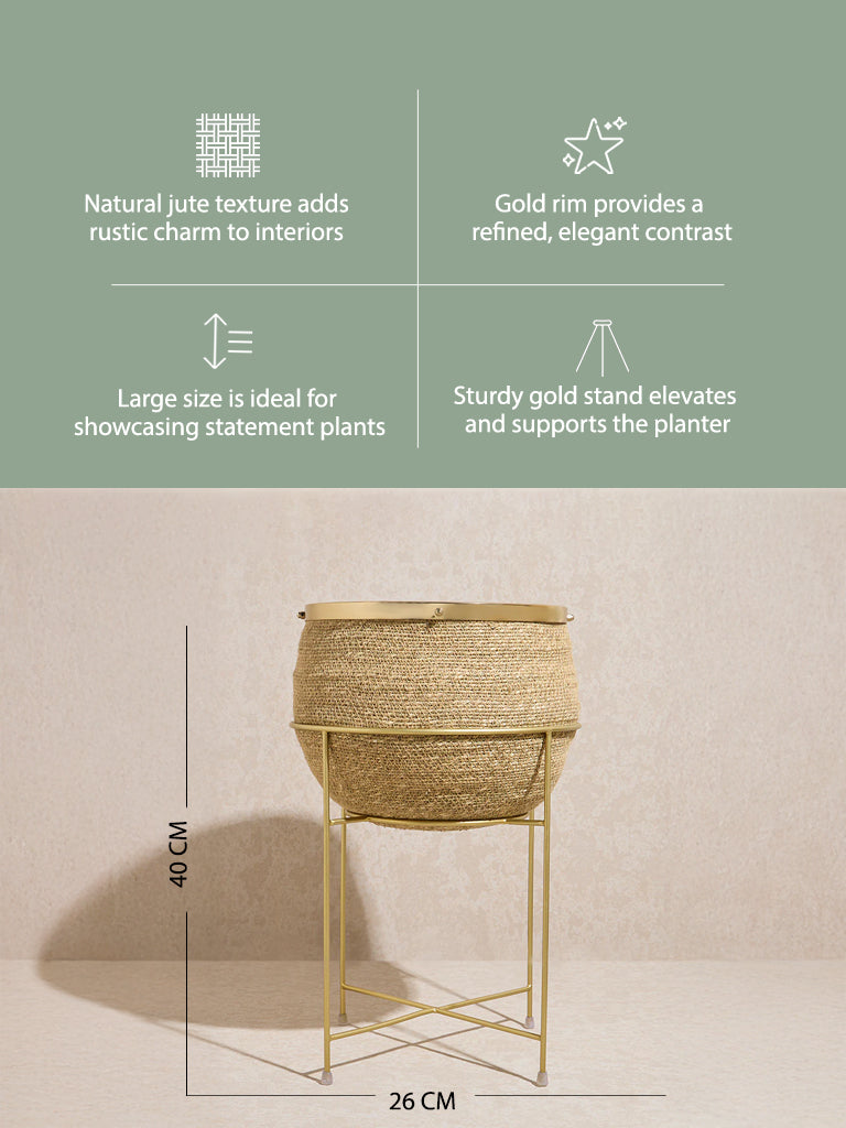 Westside Home Beige Jute-Textured Planter on Stand - Large - Image 4