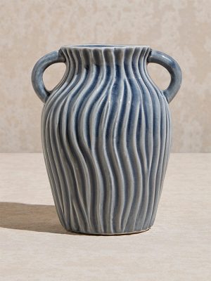 Westside Home Grey Ribbed-Textured Vase with Twin Handle