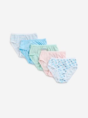 HOP Kids Light Blue Printed Cotton Briefs - Pack of 5