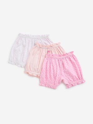 HOP Kids Pink Printed Cotton Bloomers - Pack of 3