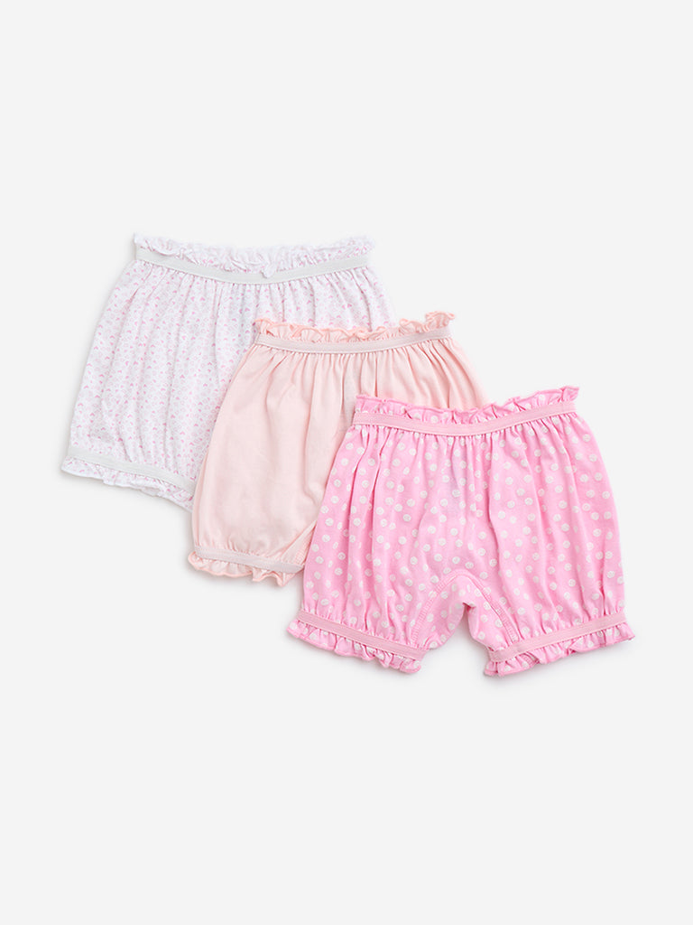HOP Kids Pink Printed Cotton Bloomers - Pack of 3 - Image 2